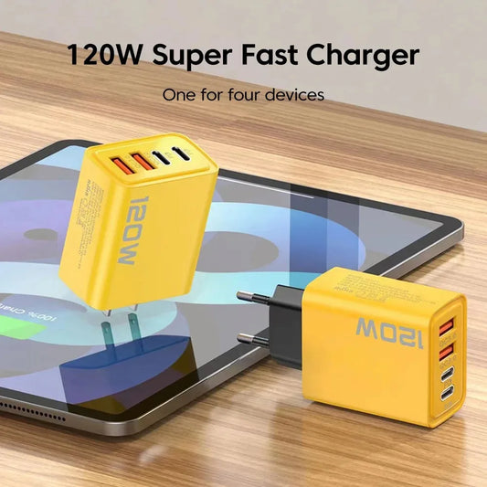 Total 120W Fast Charger Type C Quick Charge 3.0 USB Charger Adapter For iPhone Samsung Xiaomi